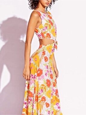 Sky to Moon Floral Cutout Maxi Dress with Front Slit – Size Small